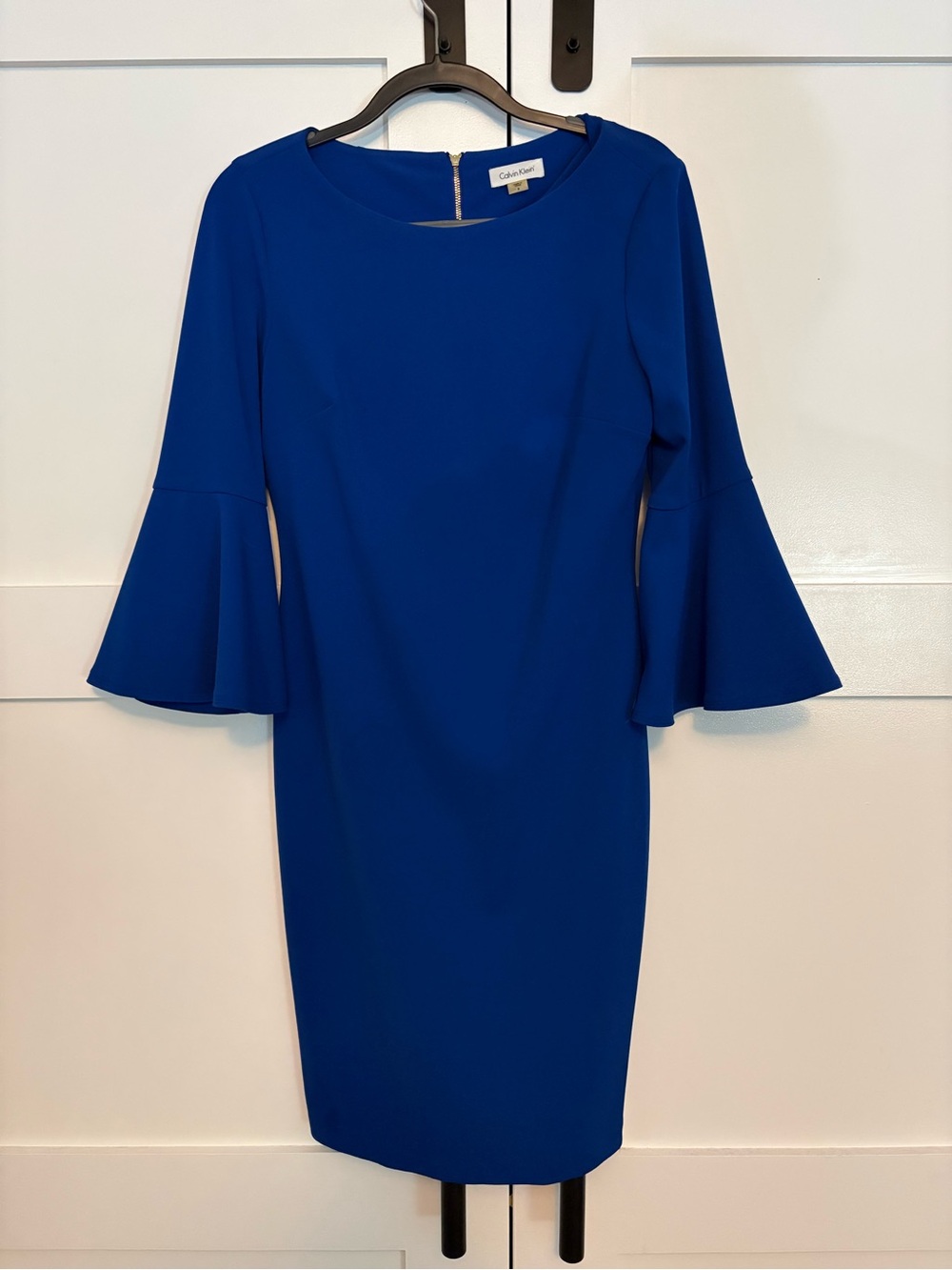 Calvin Klein Cobalt Blue Bell Sleeve Sheath Dress